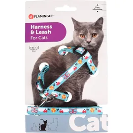 Karlie Flamingo Geschirr mit Leine für Katzen – Arwen Blau | Verstellbar (20-35 cm, 25-45 cm) | Leinenlänge: 100 cm | Stilvoll & Modisch