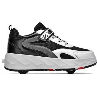 HEFAM Schuhe mit Rollen für Kinder Kinder Rollschuhe Schuhe mit 4 Rollen Turnschuhe Einziehbar 2 in 1 Multifunktions Rollschuhe Outdoor Laufschuhe Skateschuhe Sportschuhe, Schwarz , 36 EU - 36 EU
