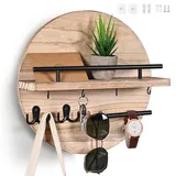 Dxiunove Schlüsselboard Vintage Holz mit Ablage Schlüsselbrett Rund Schlüsselhalter für Zuhause Dekorative Wandmontage Schlüsselbrett mit Vintage Charme(Holzfarbe)