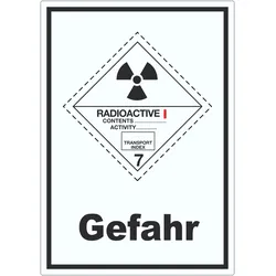 Aufkleber radioaktive Stoffe Gefahr Radioactive I-WEISS A5 (148x210mm)
