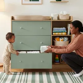 [en.casa] Wickelkommode Beldinupp mit abnehmbarer Wickelaufsatz 93 x 110 x 55 cm Eicheoptik / Grün