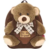 Perletti Kuscheltier Braunbär Rucksack für Kinder mit Plüschtier Bär - Pluschbär Weich Flauschig und Kindergarten Schultasche - 3 4 5 Jahren Baby Kindertasche 27x21x9 cm (Braunbär mit Bogen)