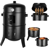 TLGREEN Smoker, Räucherofen, Räuchertonne, Ø44,5x80 cm, 3-in-1 Holzkohlegrill schwarz