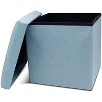 Cosaving Sitzhocker mit Stauraum Fußhocker Faltbar Aufbewahrungshocker Hocker mit Stauraum Polsterhocker Sitztruhe Aufbewahrungsbox Sitzwürfel mit Deckel, 30x30x30cm Blau