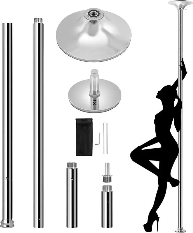 Yaheetech 45mm tragbarer Tanzstangen-Drehtanzstangen für zu Hause, tragbarer und abnehmbarer Tanzstangen für zu Hause, Höhe einstellbar 7'-9', Silber