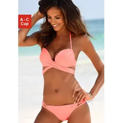 Push-Up-Bikini S.OLIVER, Damen, Gr. 36, Cup A, orange (peach), Recycling-Polyamid, unifarben, Bikini-Sets, mit zusätzlichen Bindebändern
