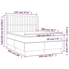 vidaXL Boxspringbett mit Matratze Dunkelgrau 140x200 cm Samt