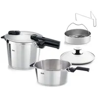 Fissler Schnellkochtopfset Vitaquick® Premium satiniert, Edelstahl, Metall, 3-teilig, Made in Germany, Sicherheitsventil, Sicherheitsdichtung, Sicherheitsverschluss, Gegengriff, Kochen, Töpfe, Schnellkochtöpfe