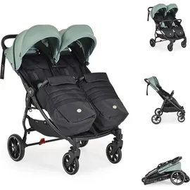 Cangaroo Zwillingskinderwagen 2Gether, Fußabdeckungen, Aluminiumrahmen, faltbar grün