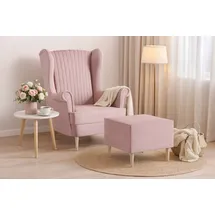 moeblo Ohrensessel COMFY Samtstoff 70 x 90 x 80 cm Rosa mit Hocker