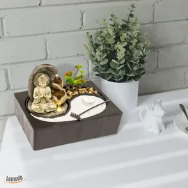 Lemodo Zimmerbrunnen mit LED-Beleuchtung und Buddha, Feng Shui Dekobrunnen mit kleinem ZEN Garten