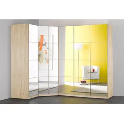 Eckkleiderschrank PRIESS "Malaga Schlafzimmerschrank Ecklösung erweiterbar in drei Farben", braun (struktureichefarben hell), H:193cm, Holzwerkstoff, Schränke, Kleiderschrank Schrank Garderobe Stauraumwunder mit Spiegel