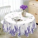 iEvery Tischdecke Rund 150 Abwaschbar, Lila Lavendel Tischdecke Floral Gartentischdecke Polyester Outdoor Wetterfest Table Cloth Waterproof für Küche Gartentisch Esstisch Party