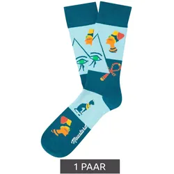 1 Paar Moustard Eye of Horus Baumwoll-Socken mit ägyptischen Symbolen gemusterte lange Strümpfe 20S-EYEH Blau/Gelb/Orange/Grün - 41-46