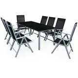 CASARIA Bern Set 9-tlg. Tischplatte Sicherheitsglas schwarz/silber