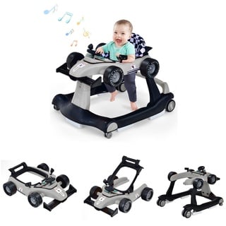 DREAMADE Lauflernhilfe, 4 in 1 Autoförmiger Lauflernwagen mit einstellbarer Geschwindigkeit, Musik & Licht, Babywalker Höhenverstellbar & Klappbar, Gehfrei Baby ab 6 Monate (Grau)