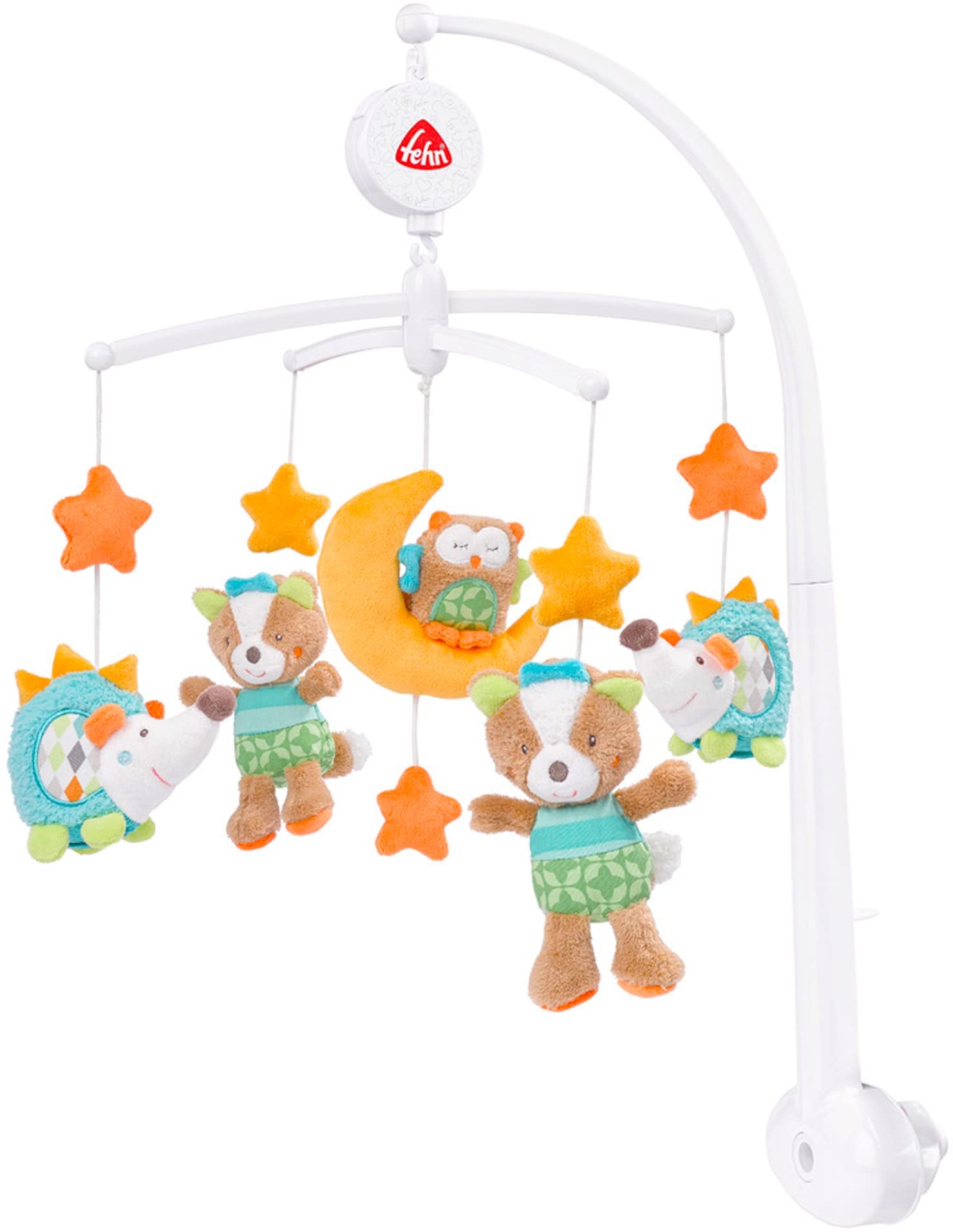 Fehn Musik Mobile Forest - Baby Einschlafhilfe Musikspielzeug mit Waldtieren - Spieluhr Melodie "Weißt du wieviel Sternlein stehen" - Musikmobile Babybett Zubehör Spielzeug für Babys von 0–5 Monaten