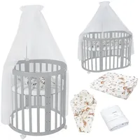 Waldin Babybett OWAL Kinderbett mit Matratze, mitwachsendes Kinder-Bett,Stoffe Weiß