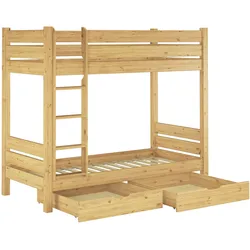 Erst-Holz Etagenbett extra stabil Kiefer 100x200 Stockbett Nische 100 Rollroste Bettkästen 60.16-10S2