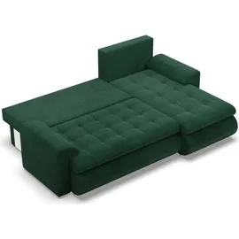 mebligo Rechts Ecksofa mit Schlaffunktion FORESTA, Sofa mit bettkasten Cord - Dunkelgrün - Grün