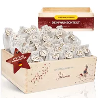 Amari ® Personalisierte Adventskiste 008 - Adventskalender 2025 aus Holz mit Namen - Weihnachtskalender für Kinder & Erwachsene