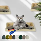 Rohrschneider Kletterwand Katze (alle Katzengrößen) | Made in EU | Katzentreppe kombinierbar | aus Echtholz Kiefernholz | belastbar bis 30 kg | Natur (waschbares Kissen Cord Taupe)