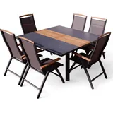 ALEOS. Gartengarnitur Gartenset Aluminium TEAK Set mit quadratischem Ausziehtisch 150x110cm auf 150cm ausziehbar + 6 Hochlehner anthrazit Trinidad
