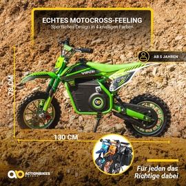 Actionbikes Motors Kinder-Crossbike Viper, Elektro-Kindermotorrad, 1000 Watt, bis 25 km/h, Scheibenbremsen, ab 5 Jahren (Grün)
