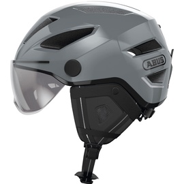 ABUS Pedelec 2.0 ACE - Fahrradhelm mit Rücklicht, Visier, Regenhaube, Ohrenschutz - für Damen und Herren - Grau, M