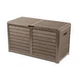 Aufbewahrungsbox mit Deckel 420L - Gartenbox für den Außenbereich - 117,3 x 65,3 x 54,8 cm - Auflagenbox Wasserdicht - Schließt mit Deckel und Vorhängeschloss - Kunststoff -Taupe