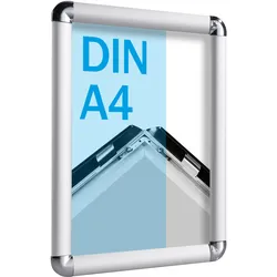 Klapprahmen für Inhalte DIN A4, Aluminium, 25 mm Profil, 210 x 297 mm, silber, Ecken abgerundet