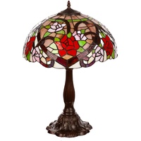 Lampe im Tiffany-Stil 16 Zoll Libelle, Schmetterling edel, Rose Dekorationslampe, Tiffany Stil, Glaslampe, Leuchte,Tischlampe, Tischleuchte (Tiff 188 Rose)
