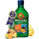 Möller's Omega 3 Lebertran | Nordic omega 3 kinder Nahrungsergänzung mit EPA, DHA, Vitamin A, D und E | Hochreiner natürlicher Lebertran | 165 Jahre alte Marke | Tutti Frutti | 250 ML