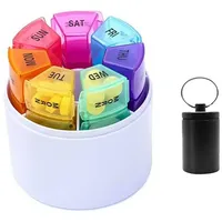 Tablettenbox 7 Tage 4 Fächer - Rund Pillenbox mit Kostenlosem Pillendose Schlüsselanhänger, Tablettendose Morgens Mittags Abends Nachts - Ideal für Medikamente, Tabletten, Vitamins
