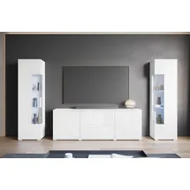 INOSIGN Wohnwand INOSIGN "KENIA", weiß (weiß, weiß hochglanz), B:270cm H:161cm T:34cm, Holzwerkstoff, Kastenmöbel-Sets, Wohnwand, Vitrinen mit Eckverglasung, hängend und stehend montierbar, Topseller