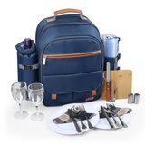 Sunflora Picknick Rucksack Set 2 Personen mit Isoliertem Kühlung und Decke, Picknickkorb 2 Personen für Familie Camping Outdoor(Marine)