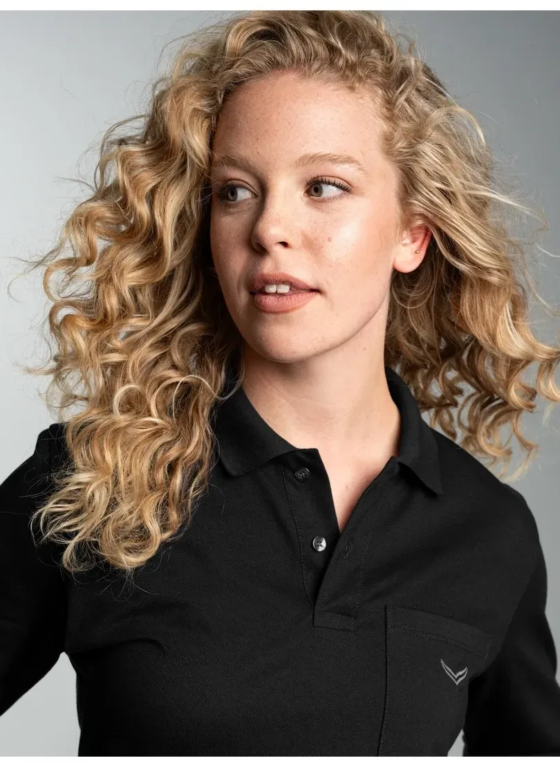 Poloshirt TRIGEMA "TRIGEMA Poloshirt mit Brusttasche", Damen, Gr. 4XL, schwarz, 100% Baumwolle, Basic, Shirts