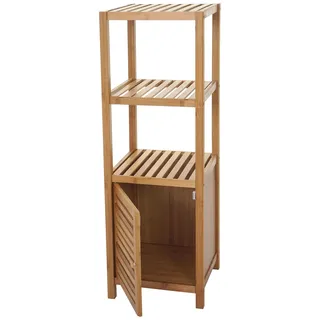 Mendler Badregal HWC-B18, Badezimmer Badschrank Standregal mit Tür, Bambus ~ 110x36x34cm
