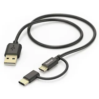 Hama 2in1-Micro-USB-Kabel mit USB Type-C-Adapter, 1 m, Schwarz