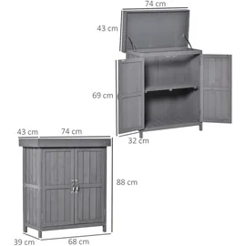 Outsunny Gartenschrank Geräteschrank mit Doppeltür, 2 Fächern wetterfest Tannenholz, Dunkelgrau 74 x 43 x 88cm