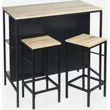 sweeek Stehtisch mit Holzdekor und Metall 2 Regale 2 Hocker  Schwarz