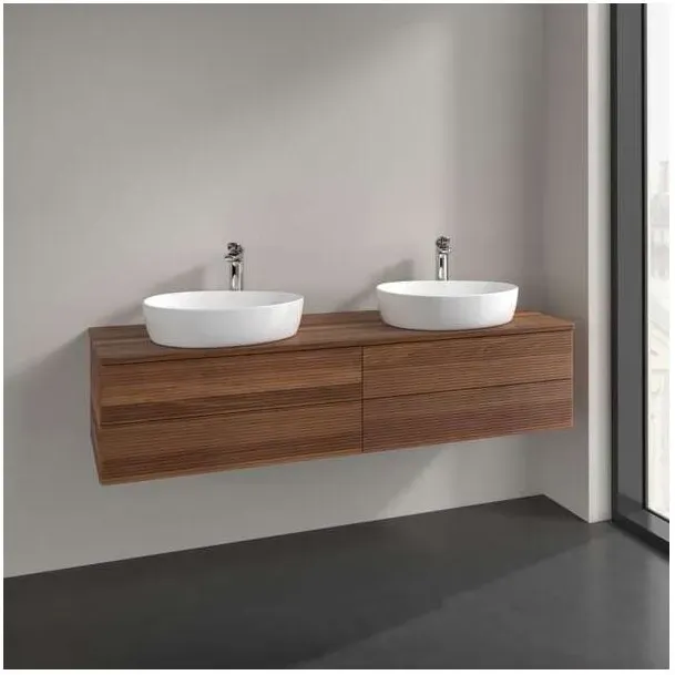 Villeroy und Boch Antao Waschtisch-Unterschrank K28152HM 160x36x50cm, Hahnloch, Waschbeckenplattenfarbe warm walnut, warm walnut