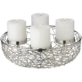 Edzard Adventskranz Milano, Edelstahl vernickelt, silberfarben, Durchmesser 34 cm, für Stumpenkerzen ø 8 cm,