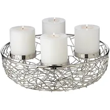 Edzard Adventskranz Milano, Edelstahl vernickelt, silberfarben, Durchmesser 34 cm, für Stumpenkerzen ø 8 cm,