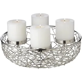 Edzard Adventskranz Milano, Edelstahl vernickelt, silberfarben, Durchmesser 34 cm, für Stumpenkerzen ø 8 cm,