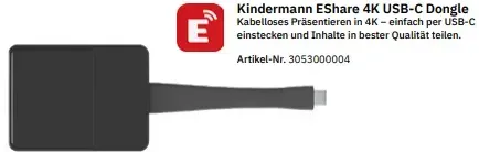 Kindermann EShare 4K USB-C Dongle - Kabellos Präsentieren