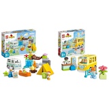 LEGO 10997 DUPLO Disney Mickey and Friends Camping-Abenteuer Set mit Wohnmobil & 10988 DUPLO Die Busfahrt Set, Bus-Spielzeug zum Aufbau sozialer Fähigkeiten