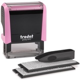 Trodat Printy 4912 Stempelset in Pastell Rosa zum Selbersetzen - 4 Textzeilen, Abdruck 47x18 mm, Deutsch, inkl. Pinzette, Stempelkissen schwarz & Buchstaben- und Zahlenset in zwei Größen