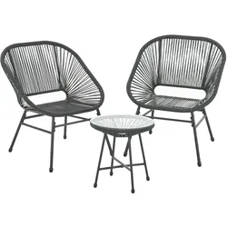 SVITA TULUM Balkon-Möbel 3-tlg. Garten-Möbel Set Balkonstühle mit Tisch Schwarz