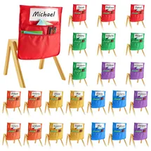 Vevor Klassenzimmerstuhltasche, 24er-Pack, 47x51 cm, Rückenlehnentasche mit Namensschild, 6 Farben, Stuhlrücken-Organizer für Kinder im Klassenzimmer, Kindergarten, in der Schule und zu Hause
